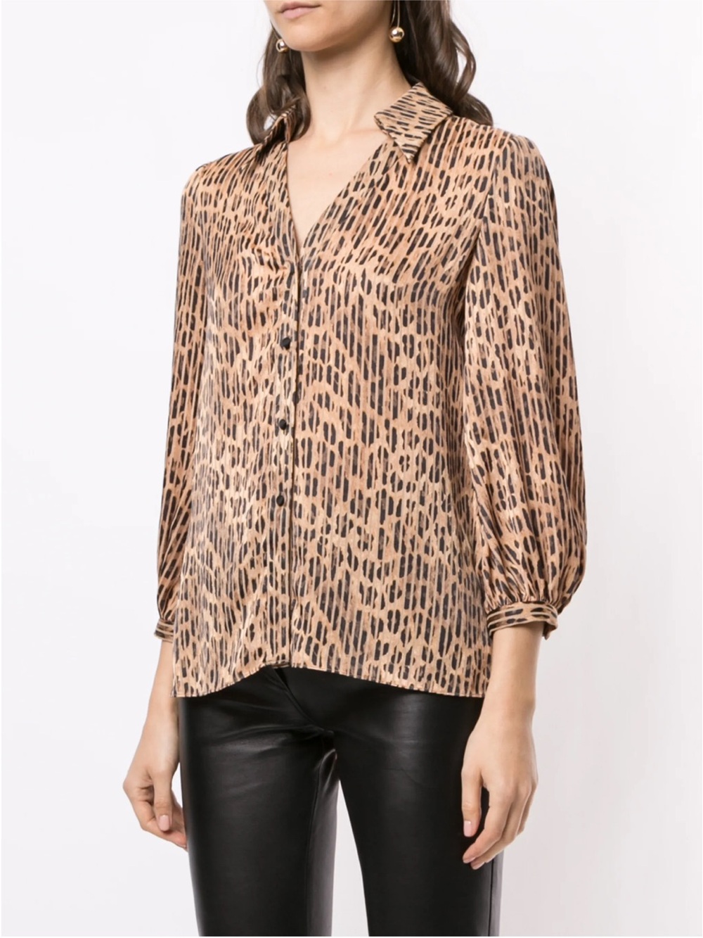Alice + Olivia Sheila Tan Black Animal-Print Button-Down Blouse Seen on TV Small